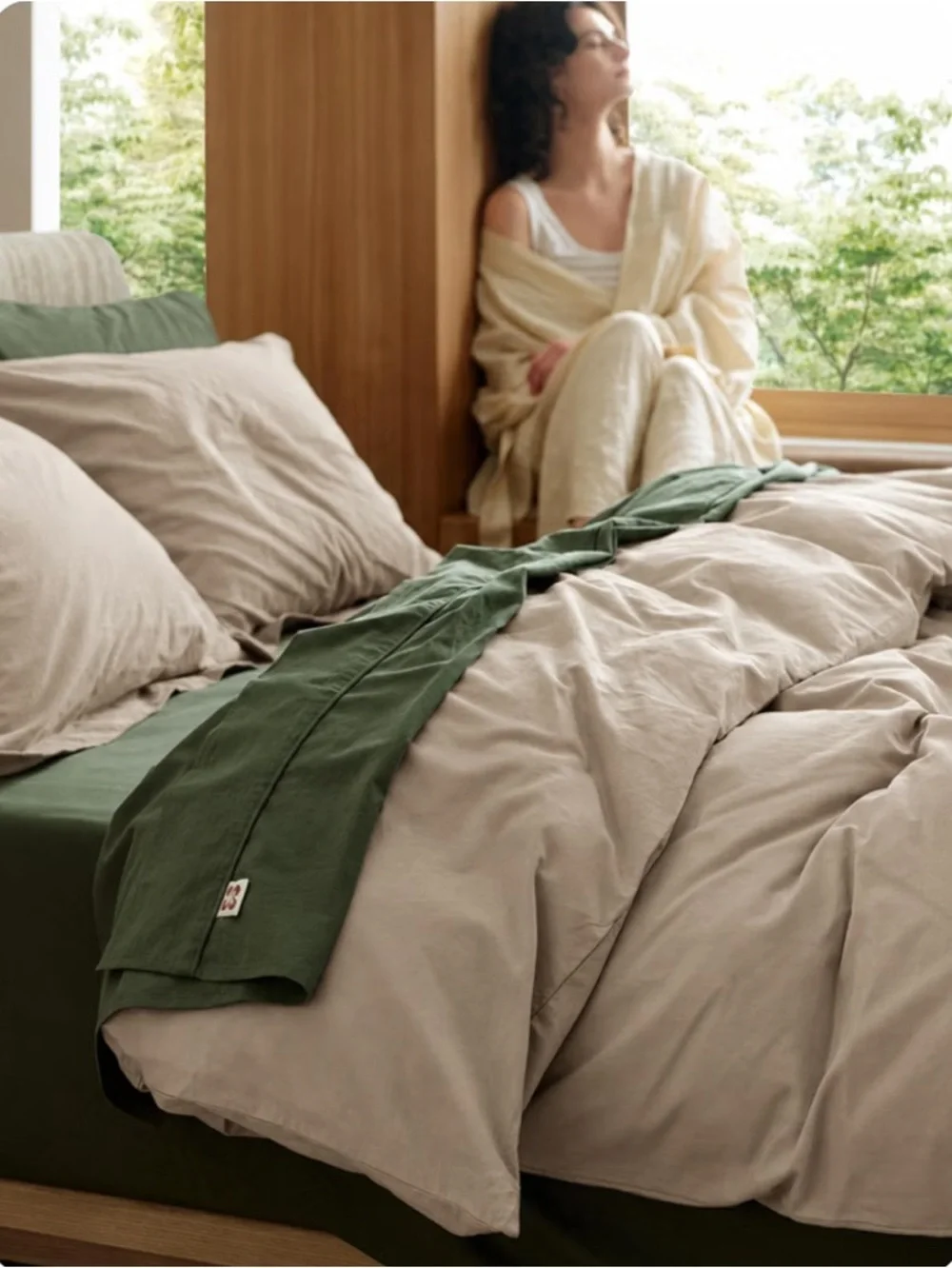 100% Cotton King Duvet Cover w/Pillow Covers (Shams), Tan/Khaki